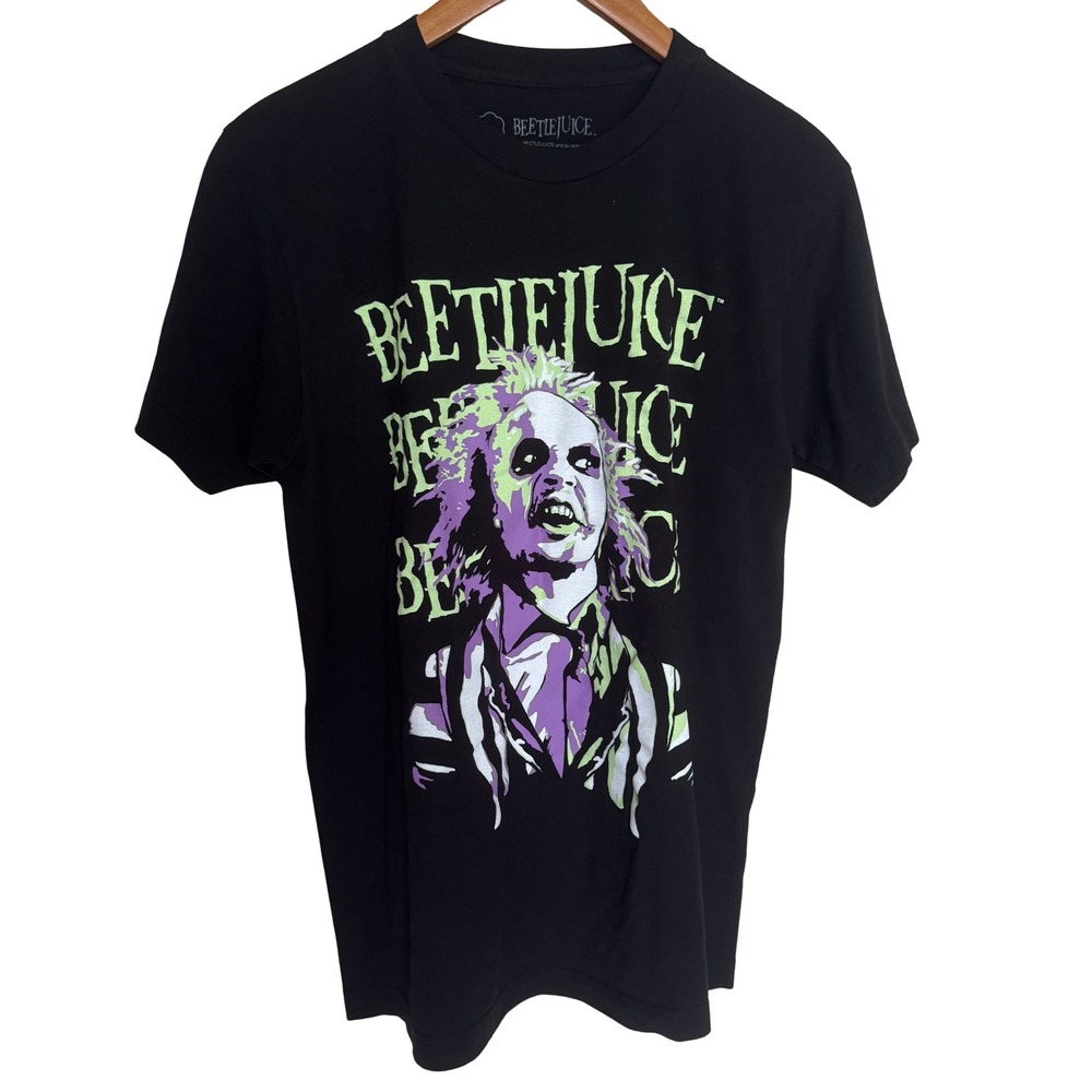 Beetlejuice Graphic T-Shirt Mens Size M Black Green Purple Movie Tee 00510